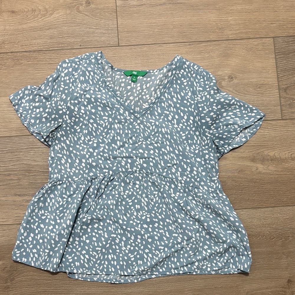Women's Small Blue Patterned dip Top spring